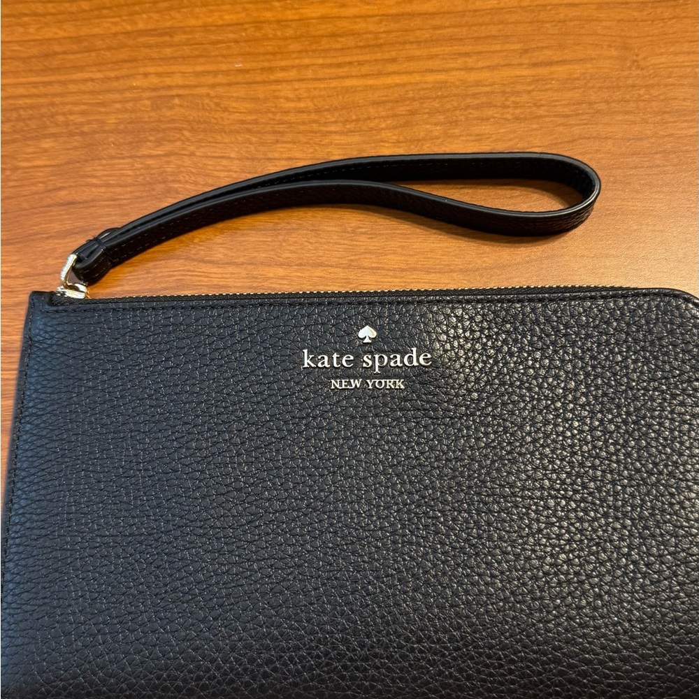 Kate Spade Black Leather Wristlet Large
